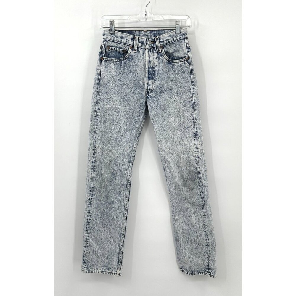 LEVIS 501 jeans acid wash blue 25W 31L US 2 4 vintage 80s 90s high rise straight - Picture 2 of 14